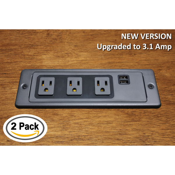 Electriduct In/On-Desk/UnderTable Power Center(3 Power, 2 USB)- Black PDC-SW-3P-2USB-ID-2PK